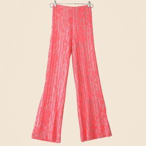 Zara Pink Floral Crinkle High‎ Waisted Stretchy Wide Flare Pants Small Summer